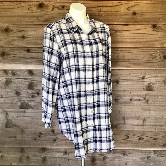 Camille & Co. Plaid Linen Blend Button Up Tunic M - Picture 1 of 8